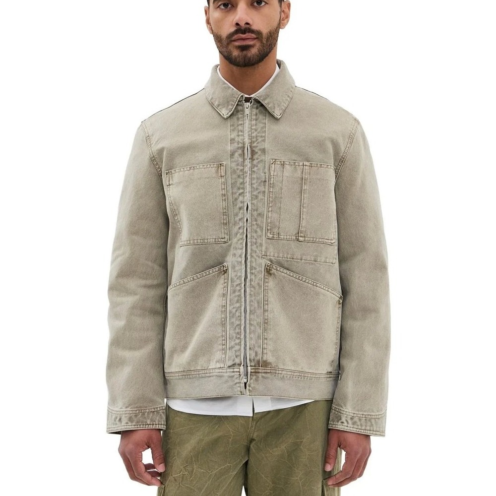 Alex Mill Mens Large Zip Front Work Chore Jacket Faded Olive Khaki Canvas Large